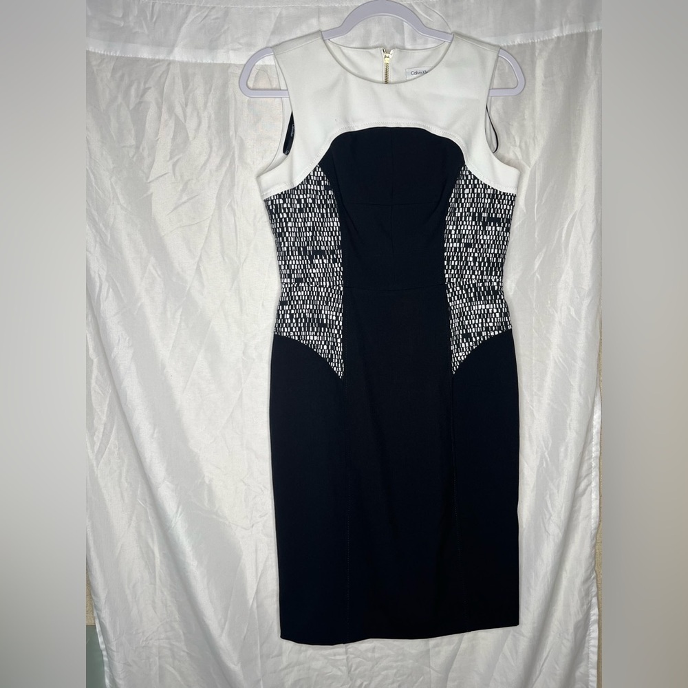 Calvin Klein Black and White Dress with Gold Zipper